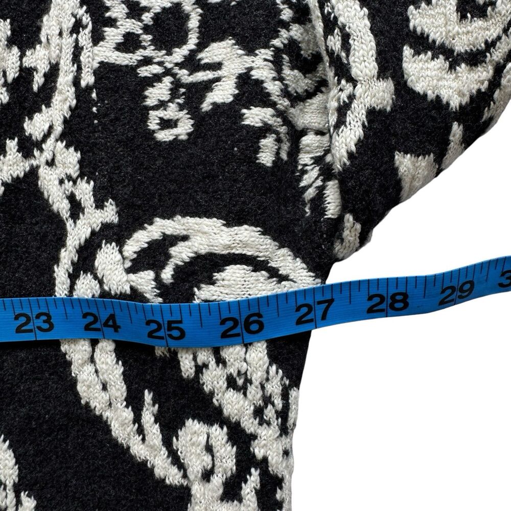 J Jill Cardigan Sweater Size XL Petite Long Jacquard Open Front Black - Picture 5 of 13